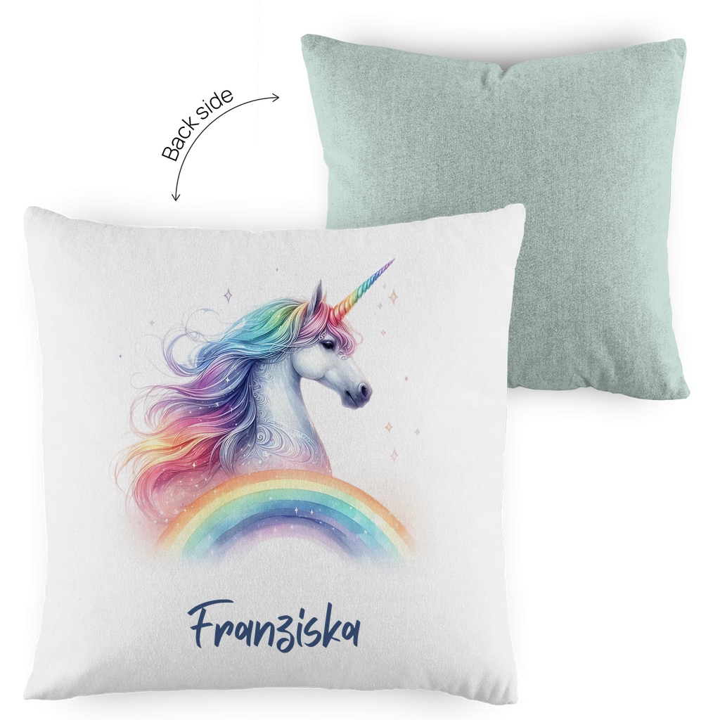 Kopfkissen Einhorn personalisiert mit Wunschname 40x40 cm mit Füllung zweifarbig
