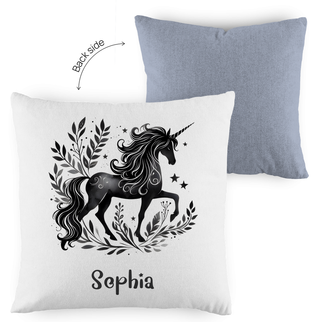 Kopfkissen Einhorn personalisiert mit Wunschname 40x40 cm mit Füllung zweifarbig