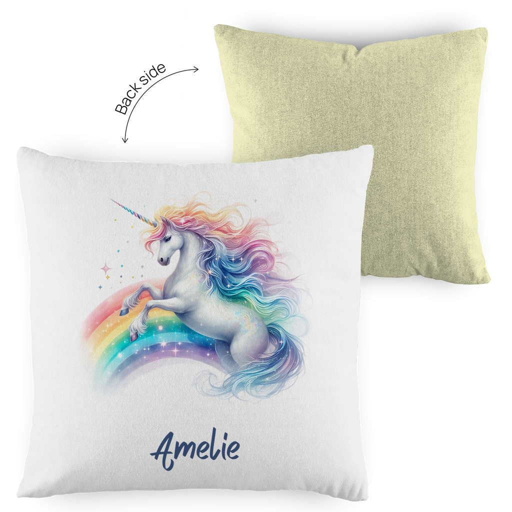 Kopfkissen Einhorn personalisiert mit Wunschname 40x40 cm mit Füllung zweifarbig