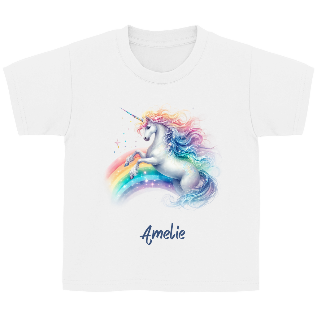 Kinder Basic T-Shirt Einhorn personalisiert mit Wunschname Geschenk Geburtstag