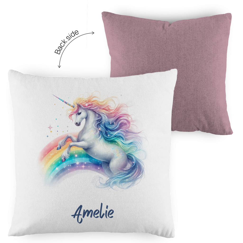 Kopfkissen Einhorn personalisiert mit Wunschname 40x40 cm mit Füllung zweifarbig