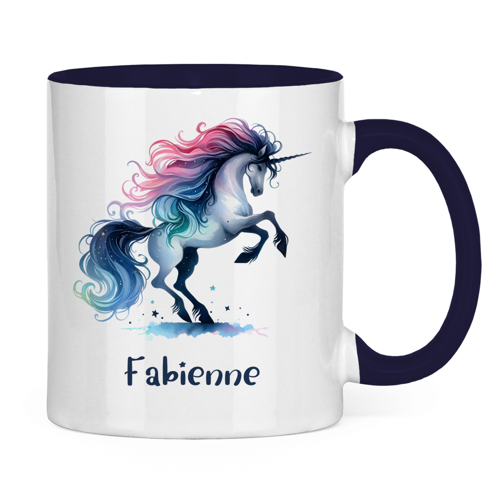 Tasse zweifarbig Einhorn personalisiert mit Wunschname Geschenk Geburtstag