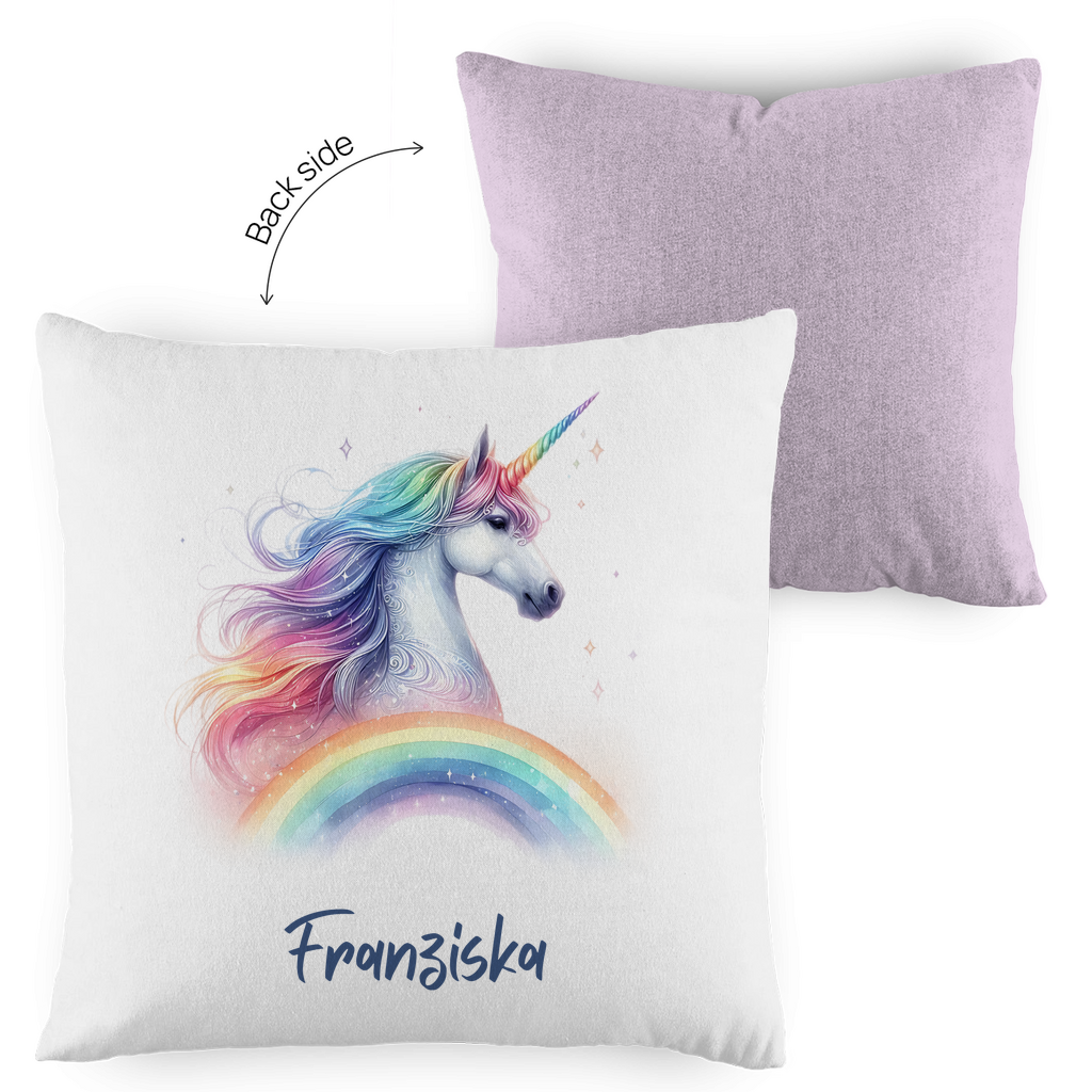 Kopfkissen Einhorn personalisiert mit Wunschname 40x40 cm mit Füllung zweifarbig