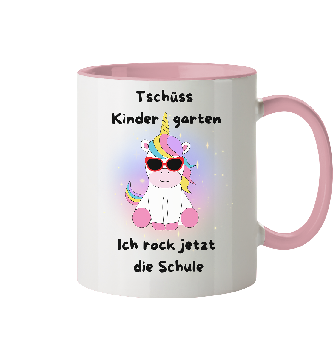 Tasse Schulanfang 2024 Einhorn rockt die Schule Mädchen Tasse zweifarbig