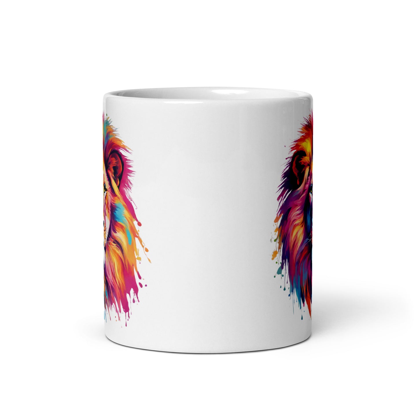 Löwe im Farbexplosion Stil, weiße Tasse, 320 ml