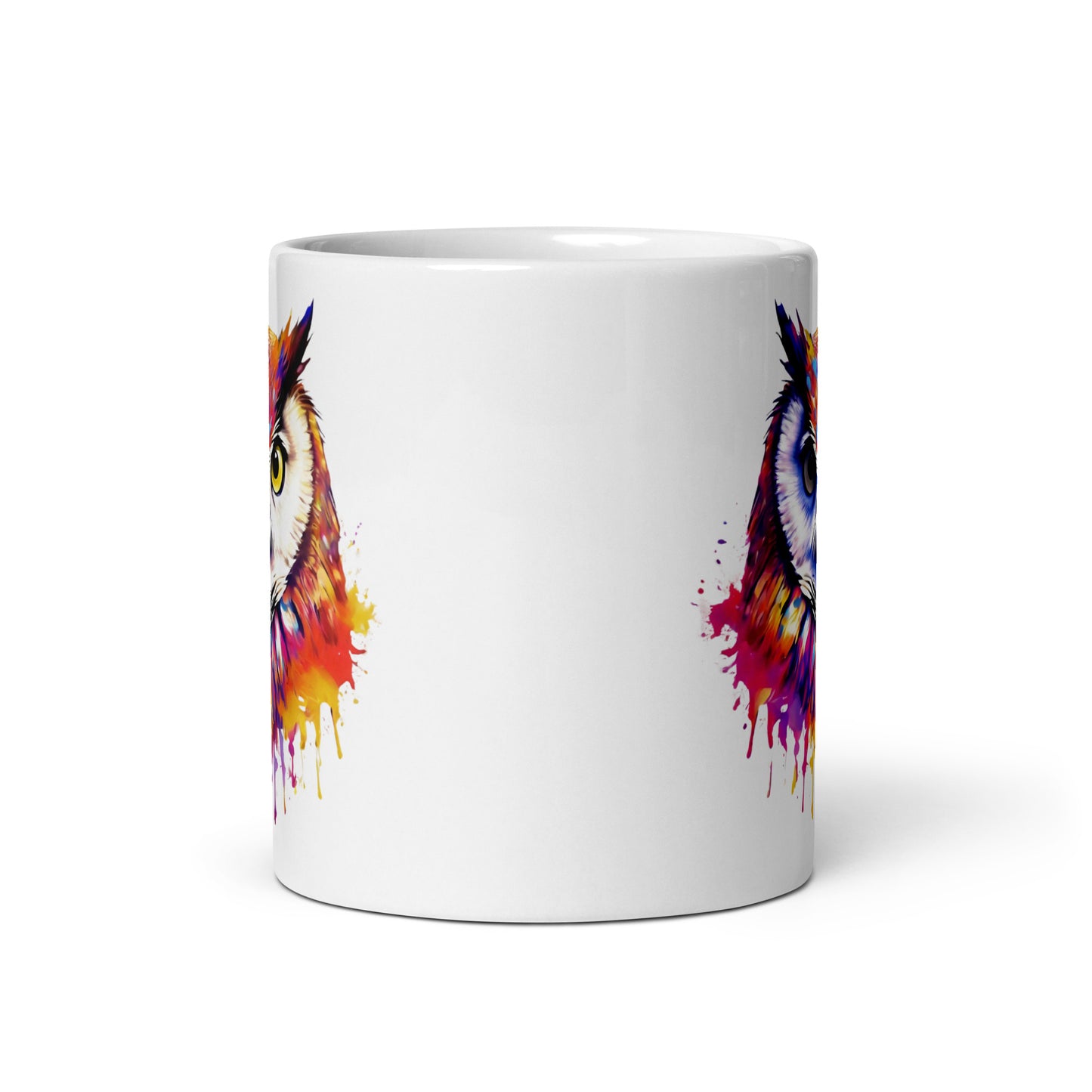 Eule im Farbexplosion Stil auf weißer Tasse (320 ml)