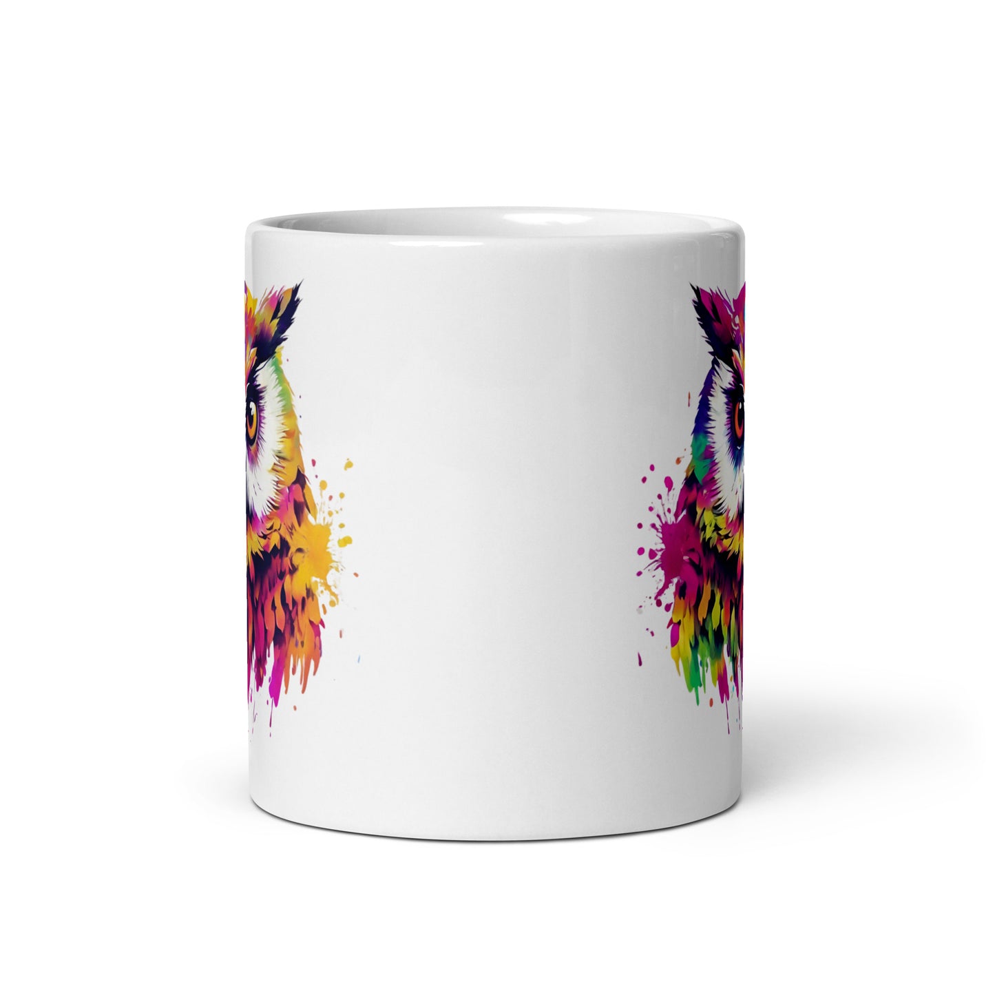 Eule im Farbexplosion Stil auf weißer Tasse (320 ml)