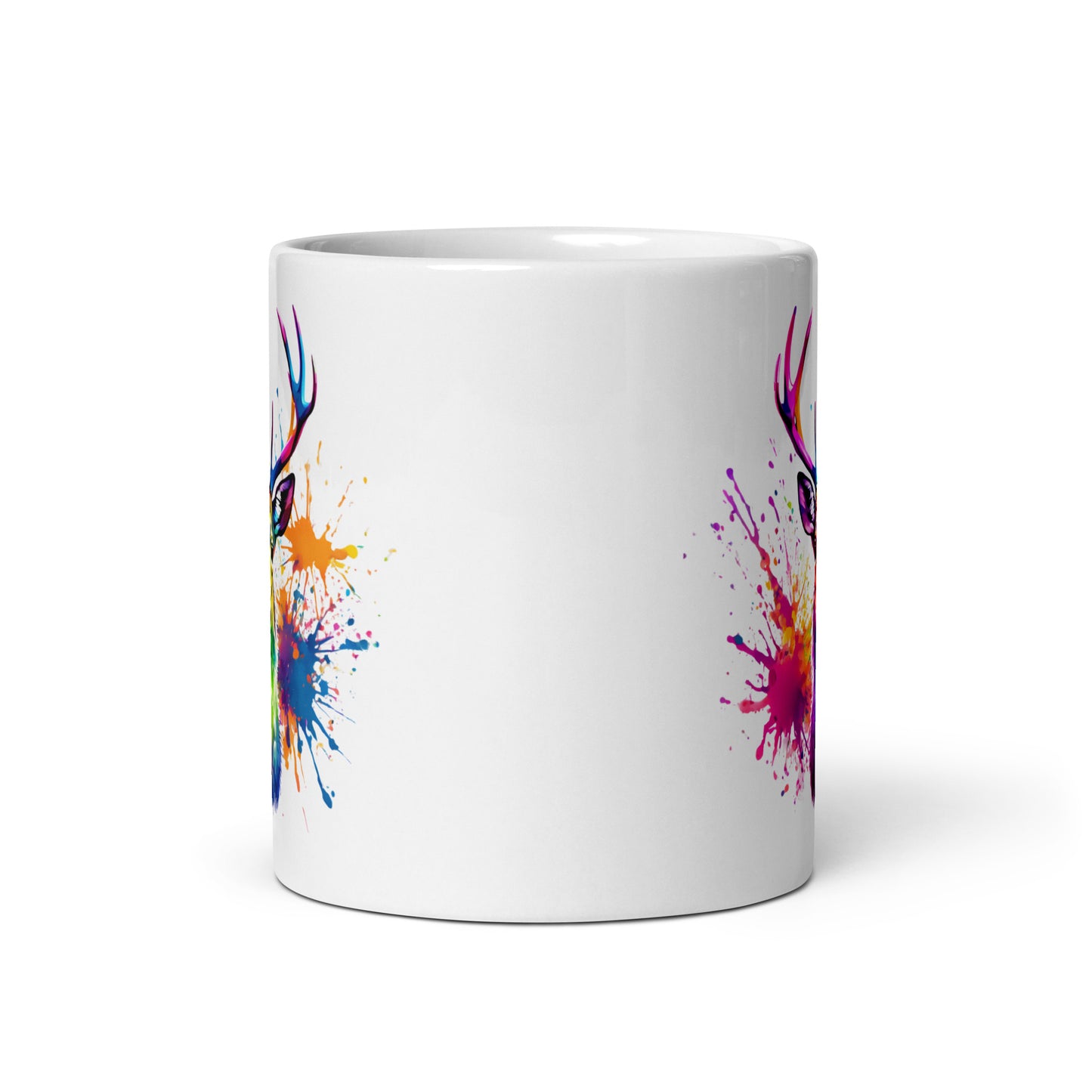 Hirsch im Farbexplosion Stil auf weißer Tasse (320 ml)