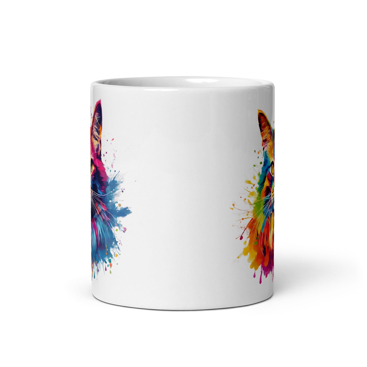 Katze im Farbexplosion Stil, auf weißer Tasse, 320 ml