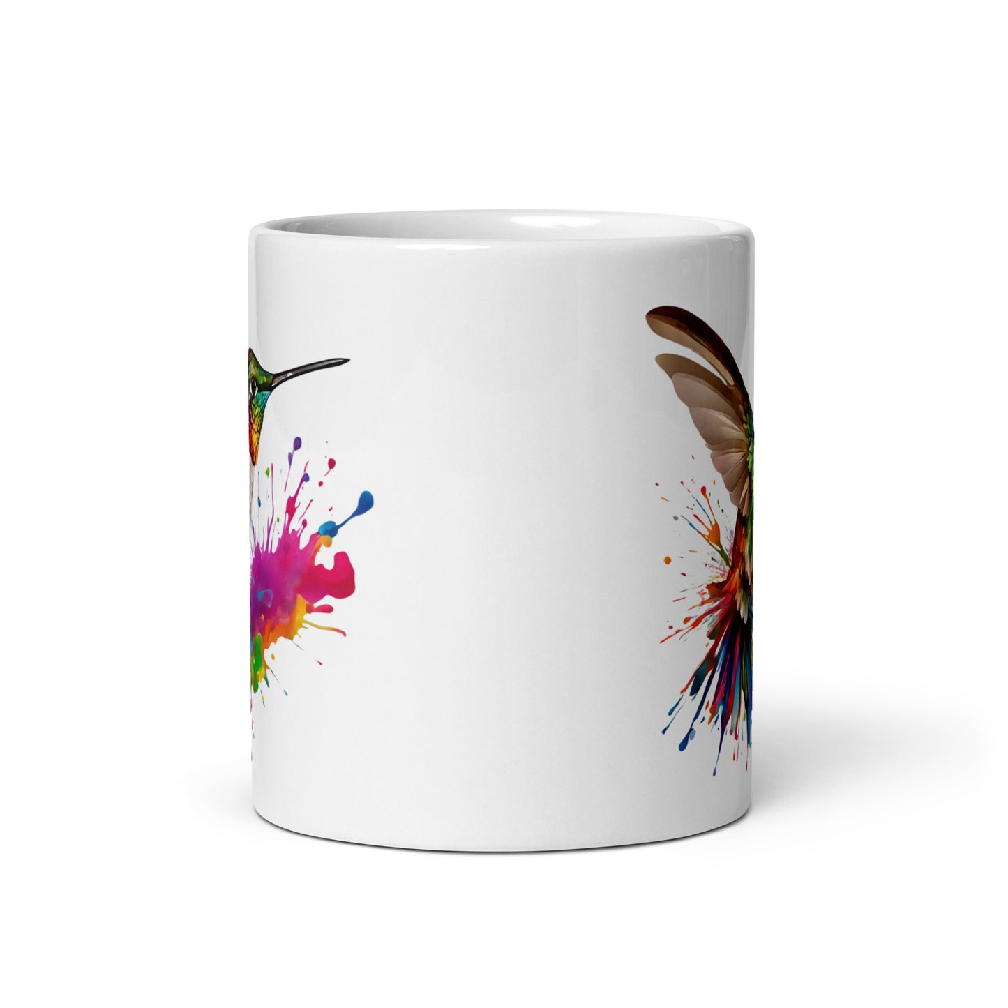 Kolibri im Farbexplosion Stil auf weißer Tasse (320 ml)