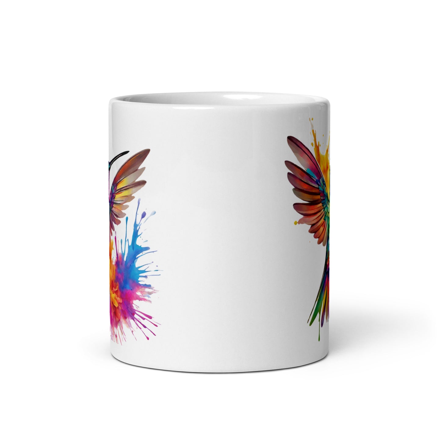 Kolibri im Farbexplosion Stil auf weißer Tasse (320 ml)