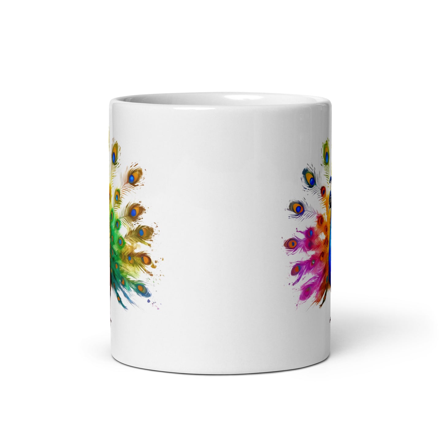 Pfau im Farbexplosion Stil auf weißer Tasse (320 ml)