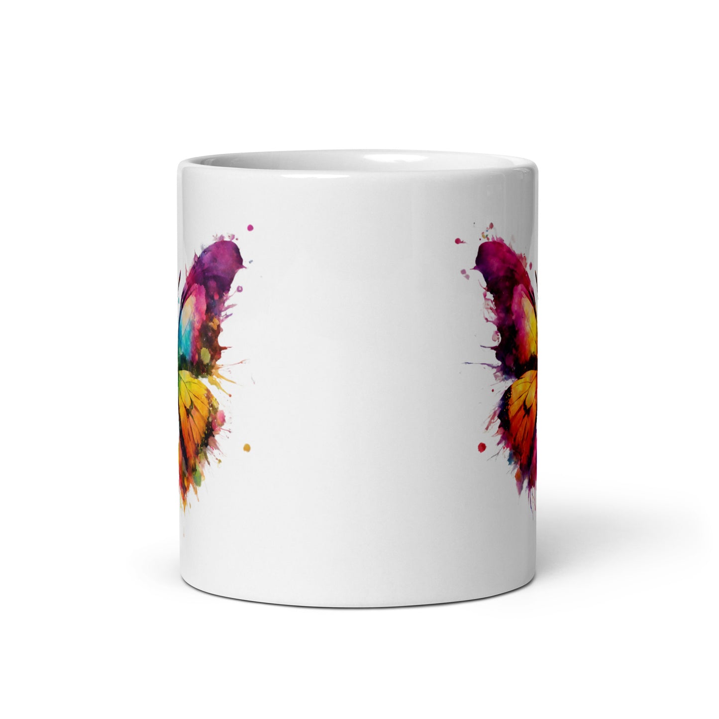 Schmetterling im Farbexplosion Stil, weiße Tasse (320 ml)