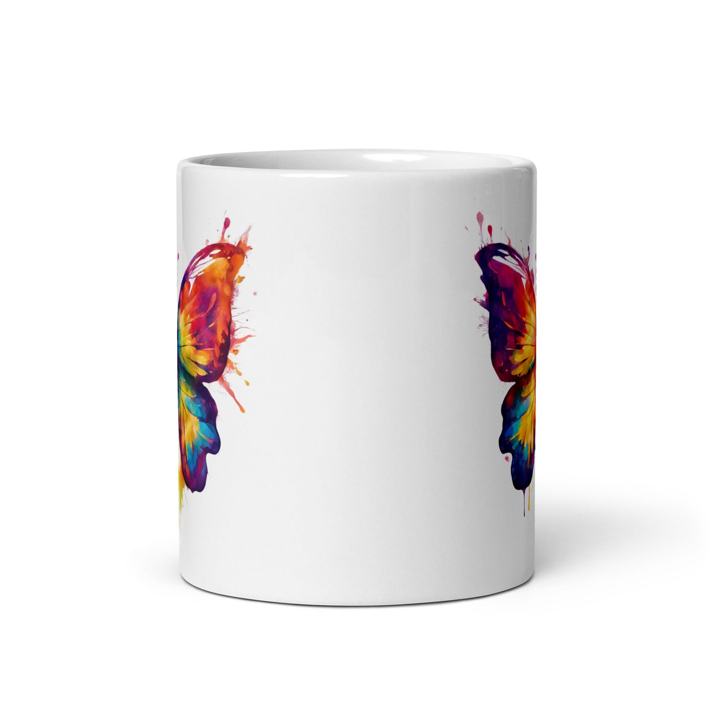 Schmetterling im Farbexplosion Stil, weiße Tasse (320 ml)