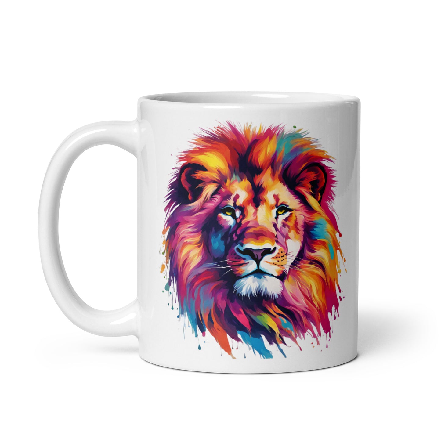 Löwe im Farbexplosion Stil, weiße Tasse, 320 ml