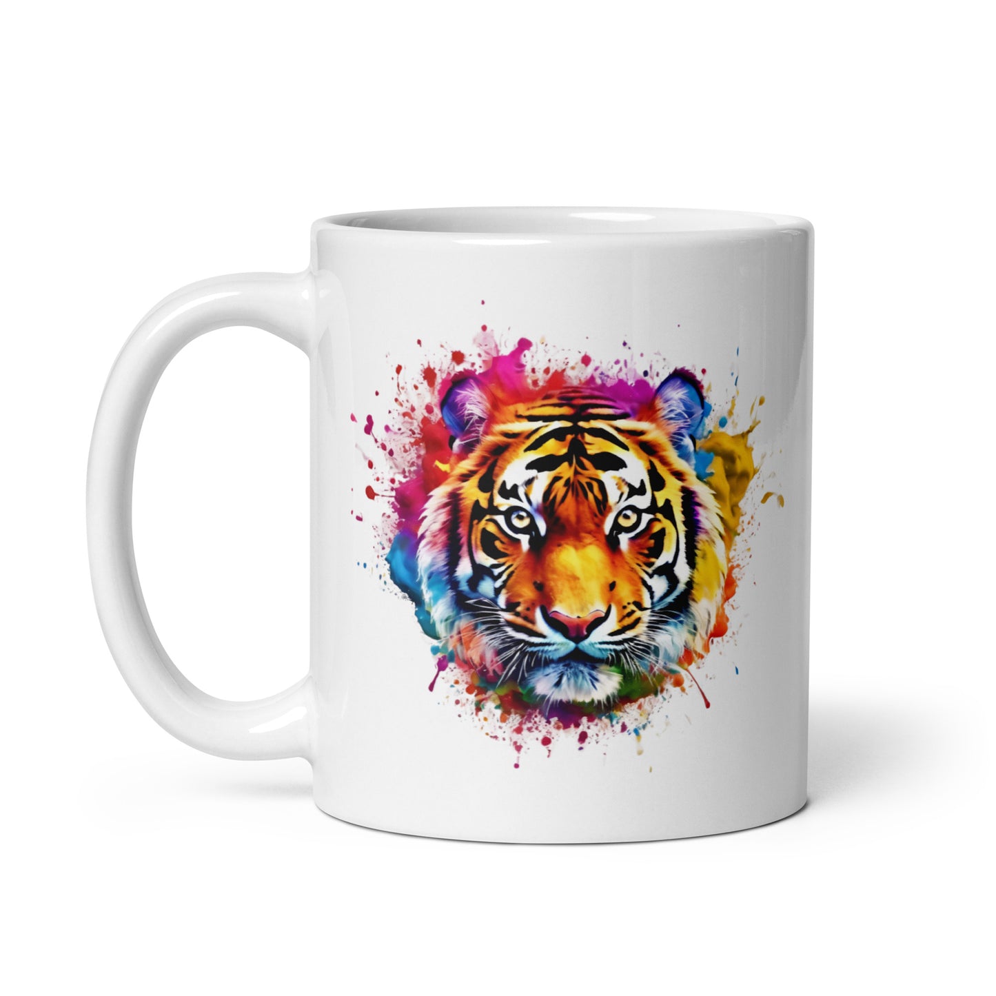 Tiger im Farbexplosion Stil auf weißer Tasse (320 ml)