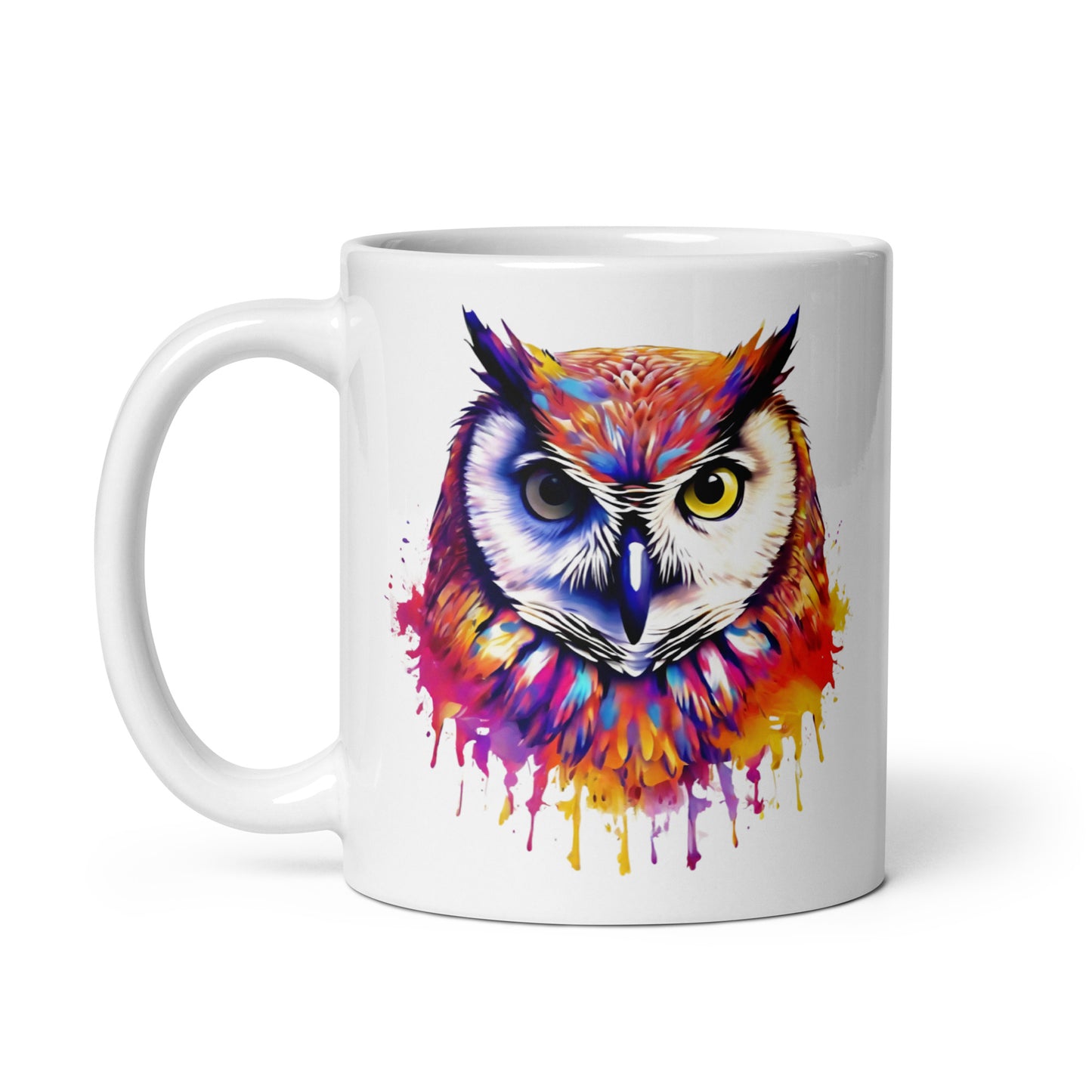 Eule im Farbexplosion Stil auf weißer Tasse (320 ml)