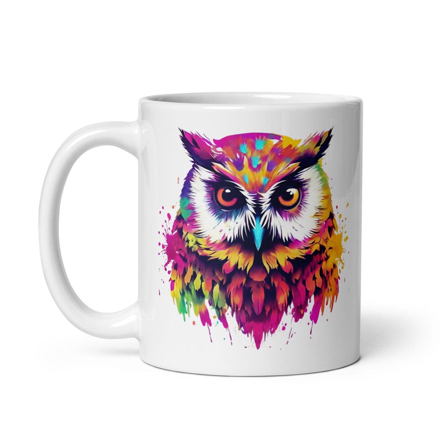 Eule im Farbexplosion Stil auf weißer Tasse (320 ml)