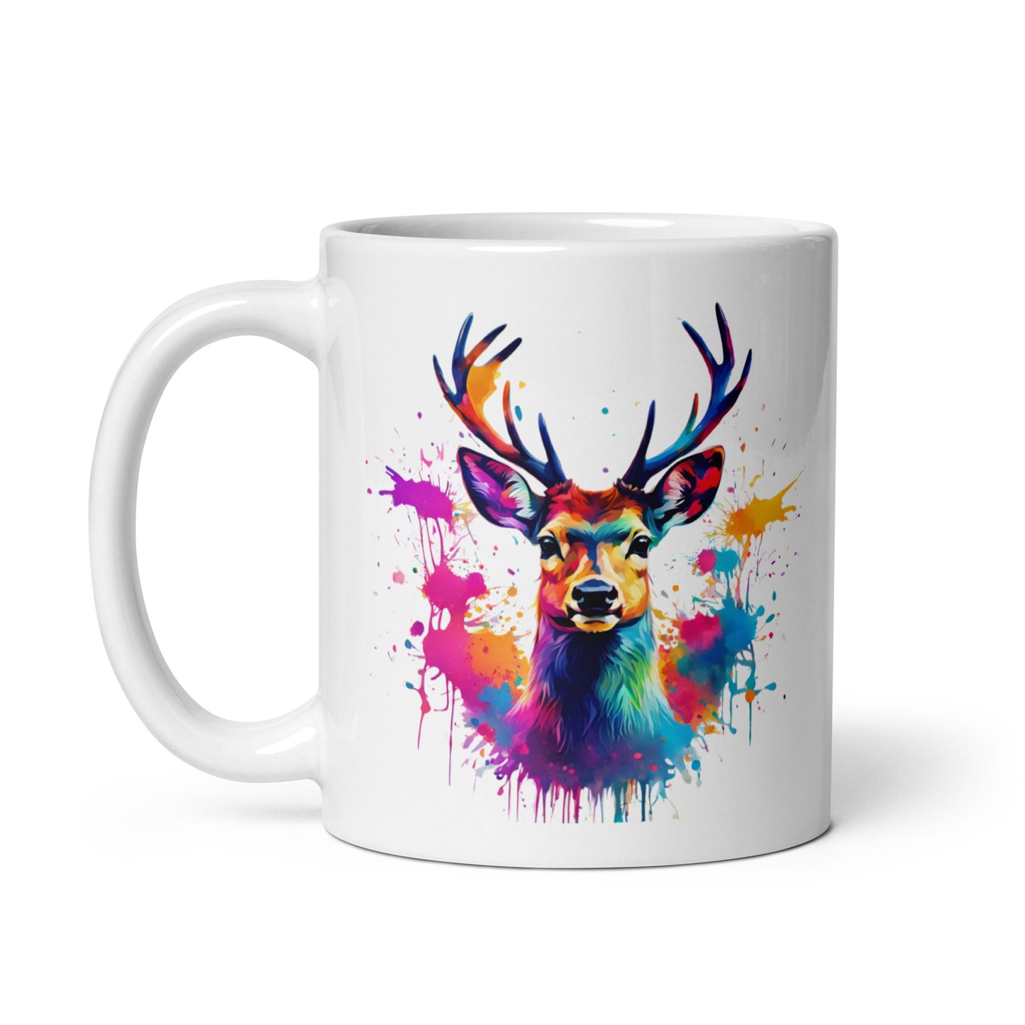 Hirsch im Farbexplosion Stil auf weißer Tasse (320 ml)