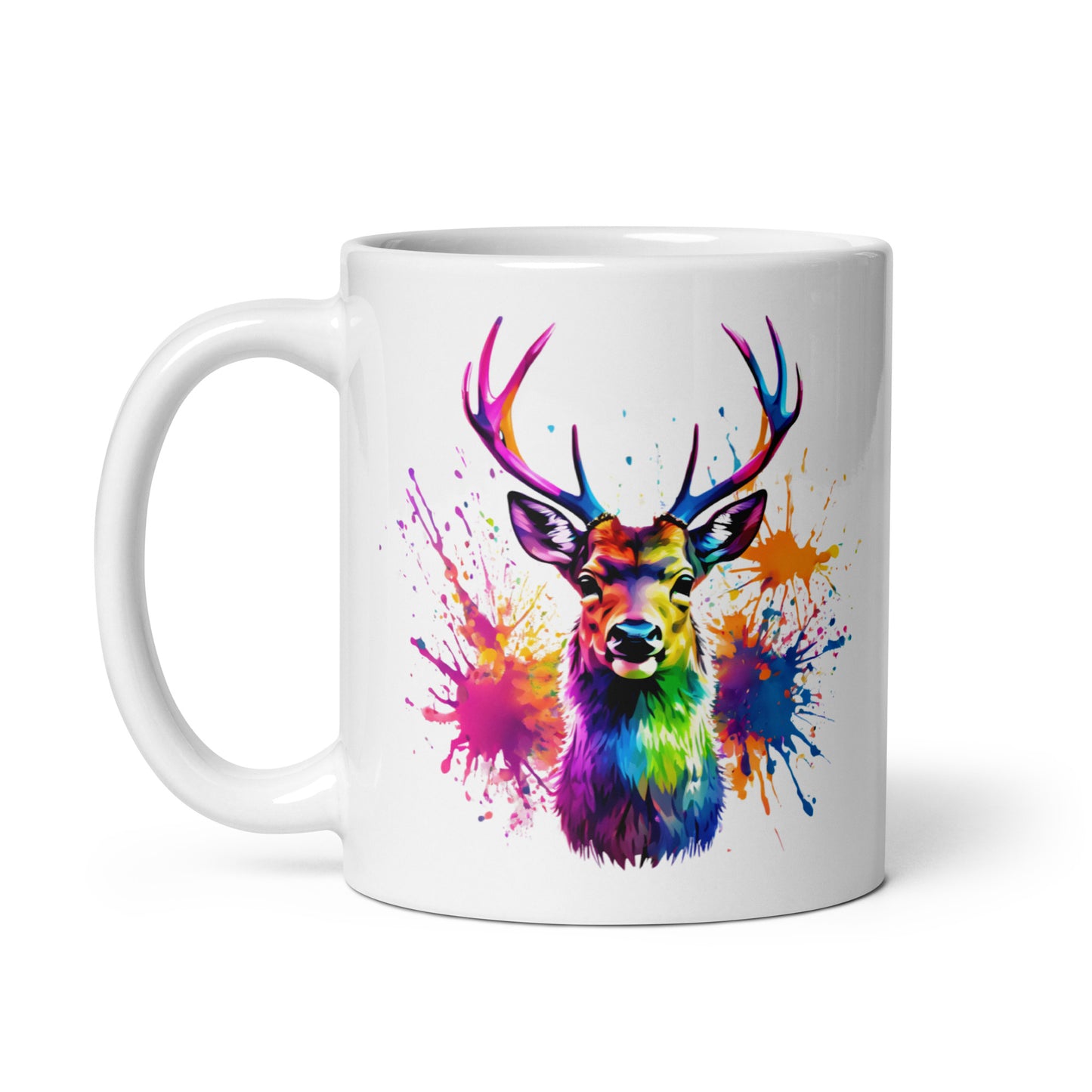 Hirsch im Farbexplosion Stil auf weißer Tasse (320 ml)