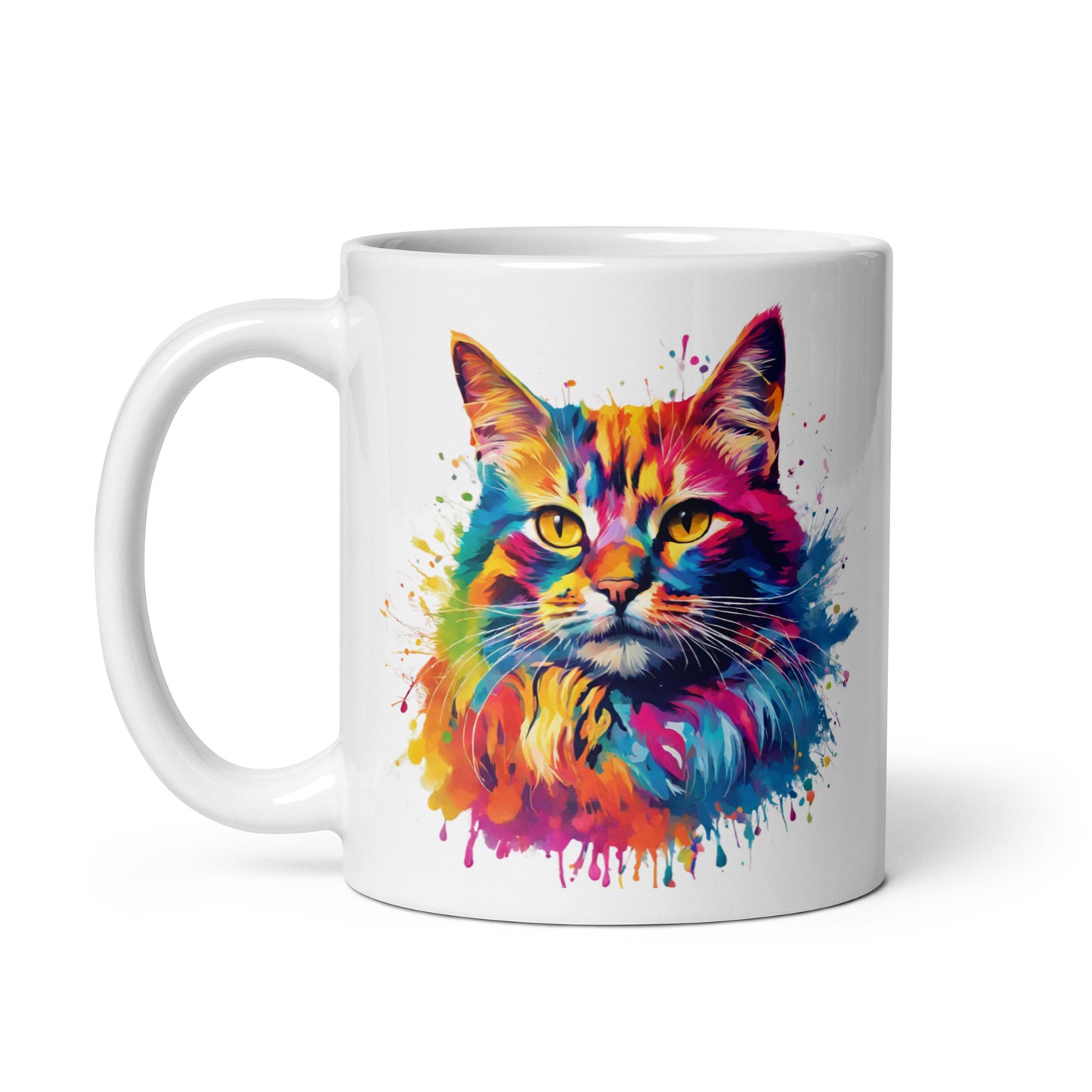 Katze im Farbexplosion Stil, auf weißer Tasse, 320 ml