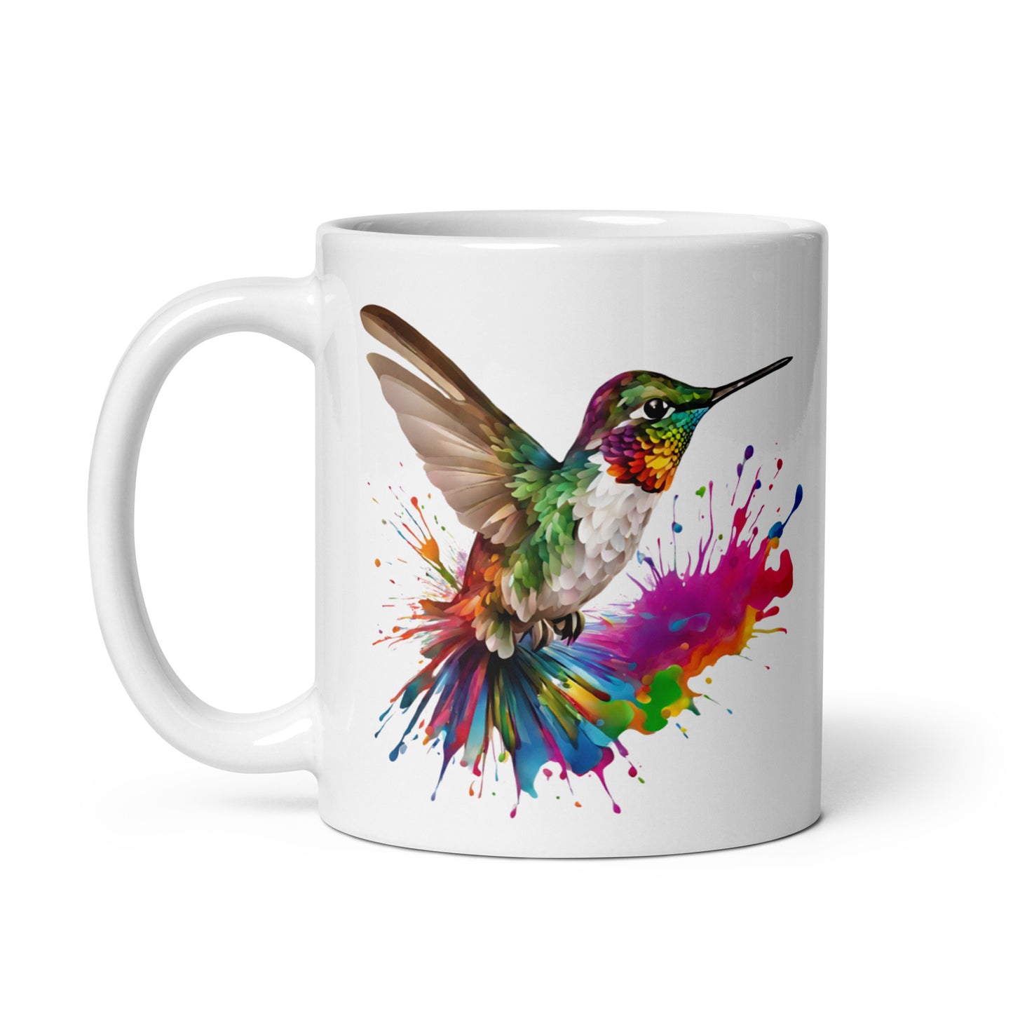 Kolibri im Farbexplosion Stil auf weißer Tasse (320 ml)