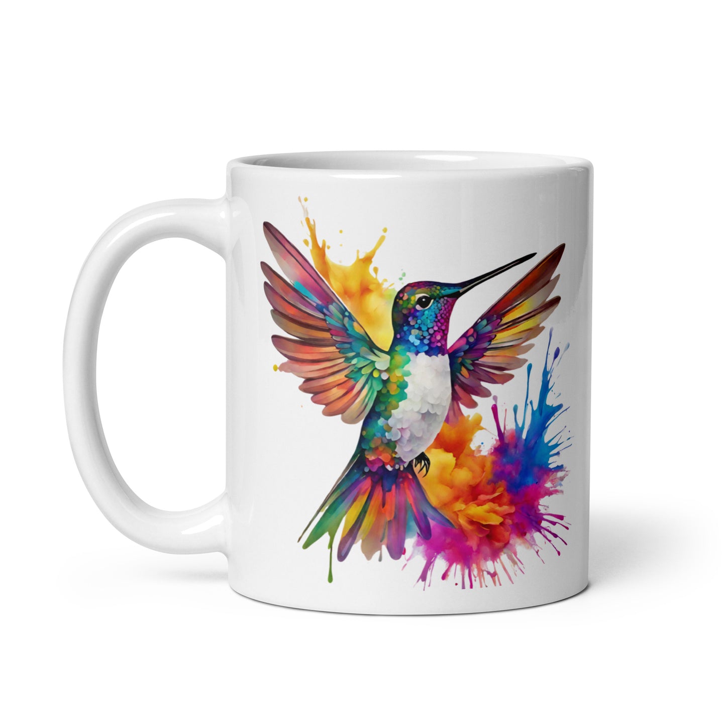 Kolibri im Farbexplosion Stil auf weißer Tasse (320 ml)