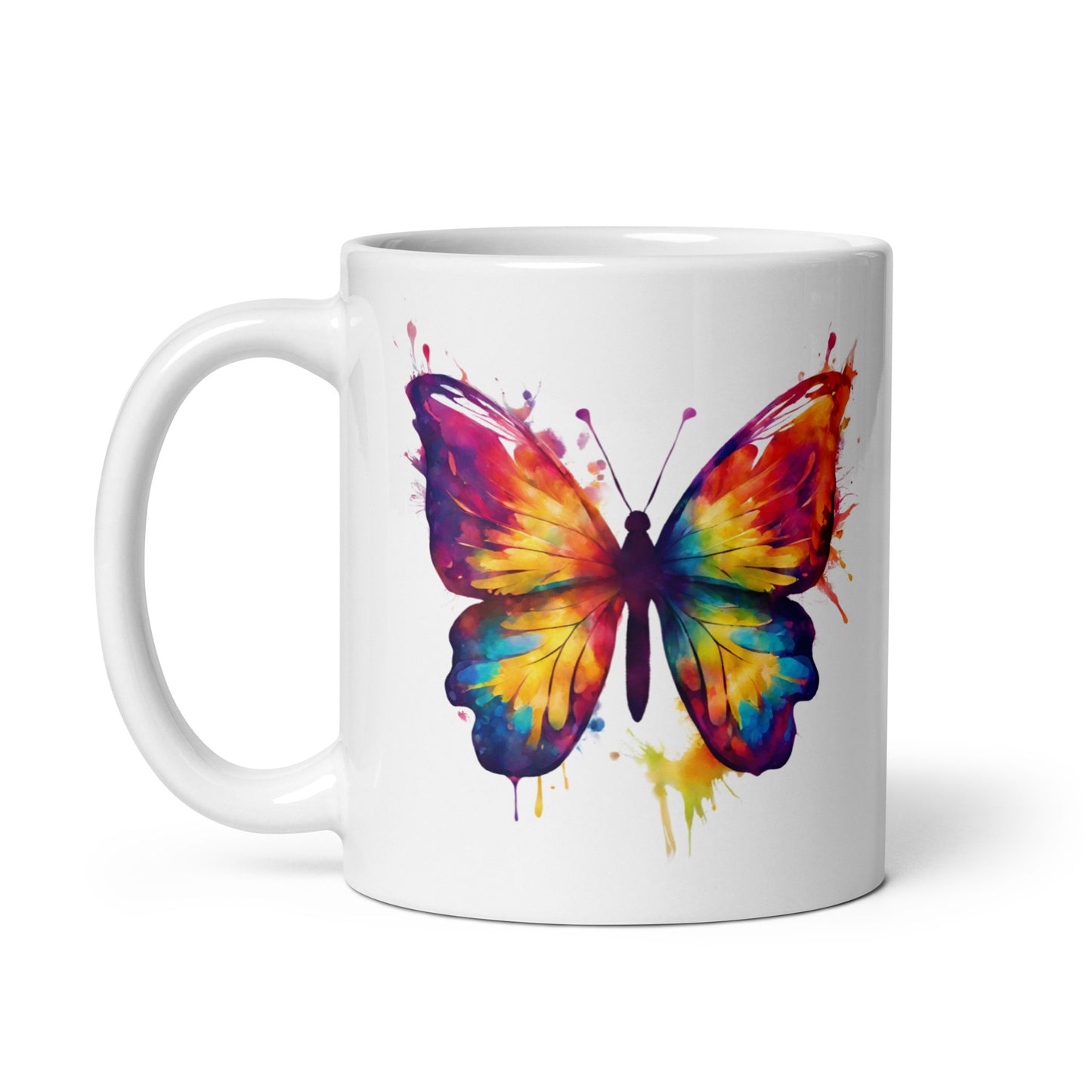 Schmetterling im Farbexplosion Stil, weiße Tasse (320 ml)