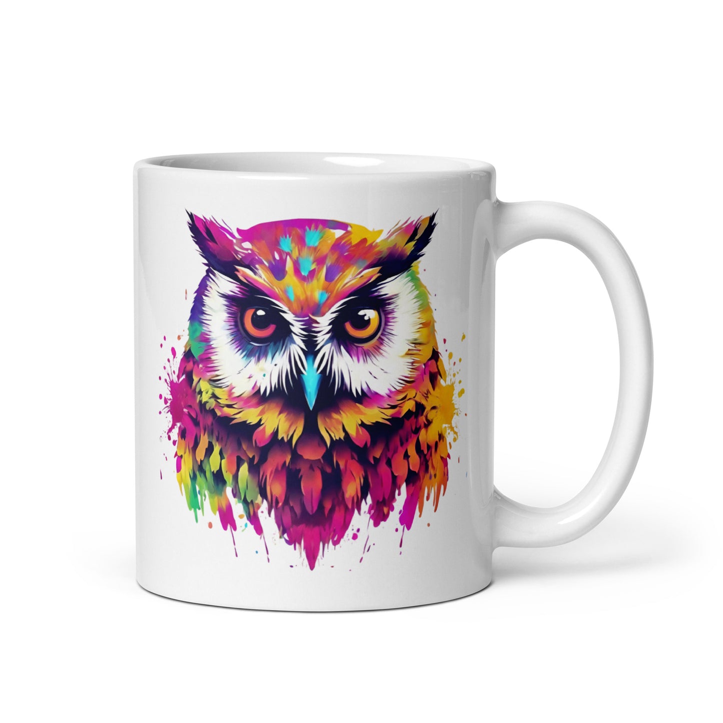 Eule im Farbexplosion Stil auf weißer Tasse (320 ml)