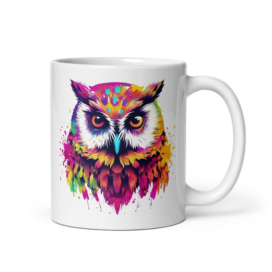 Eule im Farbexplosion Stil auf weißer Tasse (320 ml)