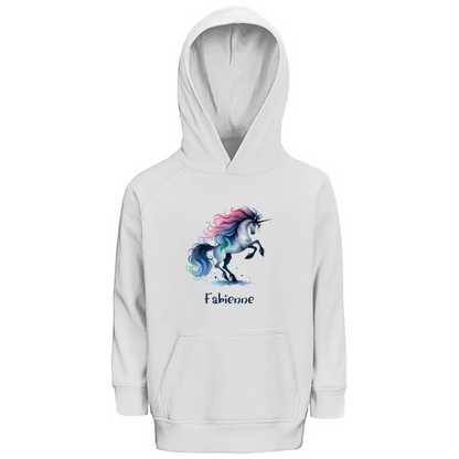 Kinder Premium Bio Hoodie Einhorn personalisiert mit Wunschname Geschenk