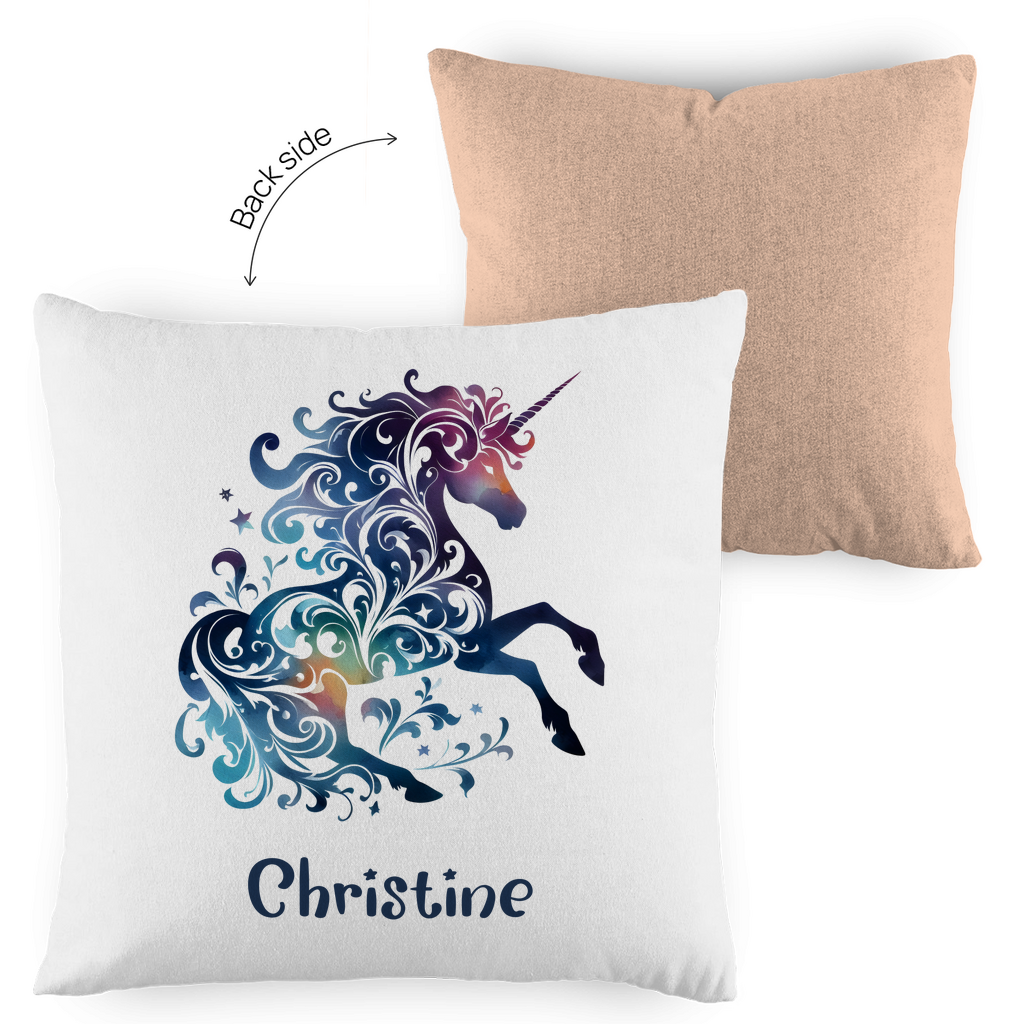 Kopfkissen Einhorn personalisiert mit Wunschname 40x40 cm mit Füllung zweifarbig