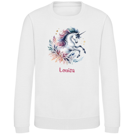 Kinder Sweatshirt Einhorn personalisiert mit Wunschname Geschenk Geburtstag