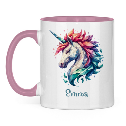 Tasse zweifarbig Einhorn personalisiert mit Wunschname Geschenk Geburtstag