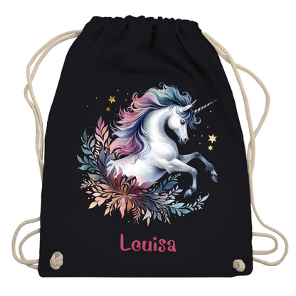Turnbeutel Einhorn personalisiert mit Wunschname Geschenk Geburtstag