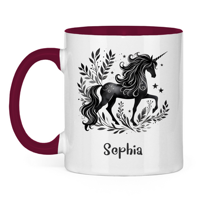 Tasse zweifarbig Einhorn personalisiert mit Wunschname Geschenk Geburtstag