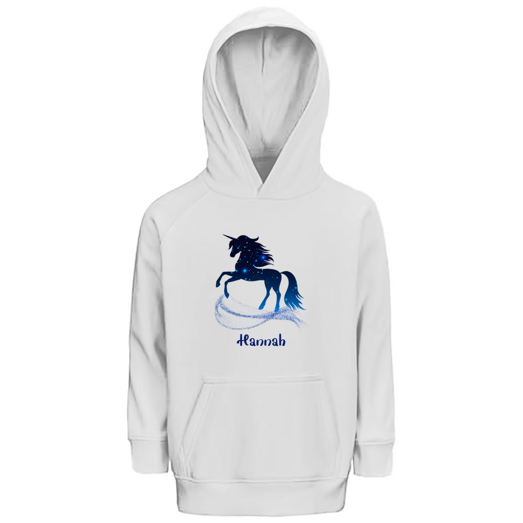Kinder Premium Bio Hoodie Einhorn personalisiert mit Wunschname Geschenk