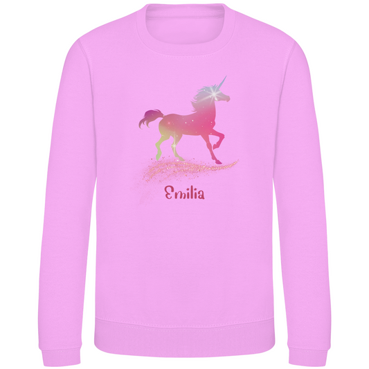 Kinder Sweatshirt Einhorn personalisiert mit Wunschname Geschenk Geburtstag