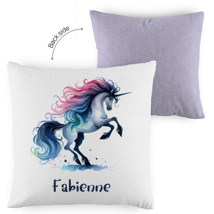 Kopfkissen Einhorn personalisiert mit Wunschname 40x40 cm mit Füllung zweifarbig