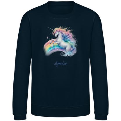 Kinder Sweatshirt Einhorn personalisiert mit Wunschname Geschenk Geburtstag