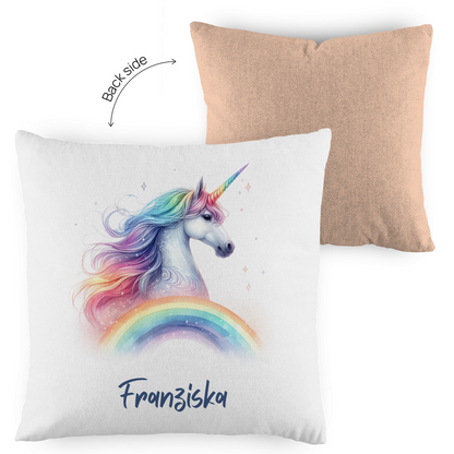 Kopfkissen Einhorn personalisiert mit Wunschname 40x40 cm mit Füllung zweifarbig