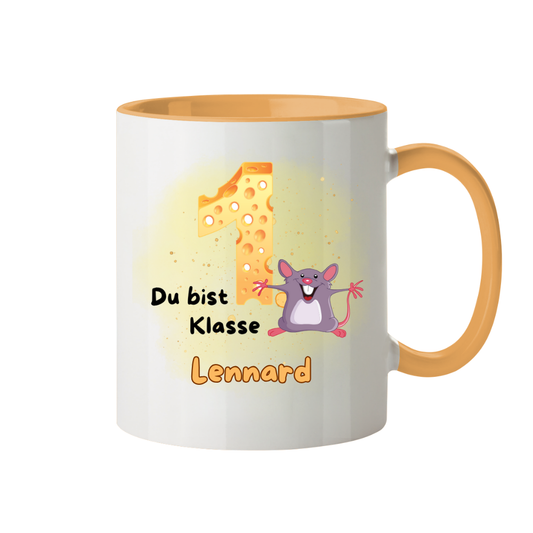 Personalisierte Tasse Schulanfang Maus Käse Wunschname Jungs Mädchen