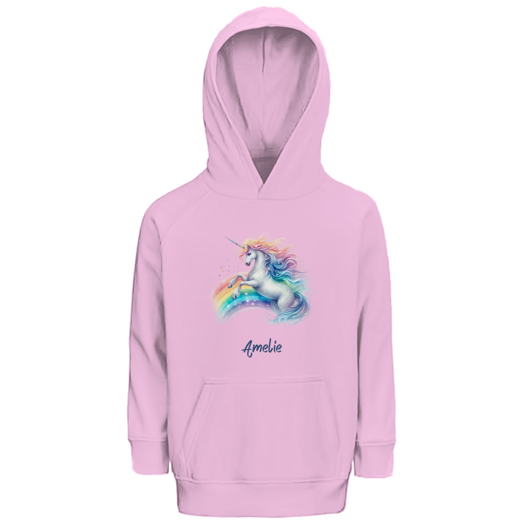 Kinder Premium Bio Hoodie Einhorn personalisiert mit Wunschname Geschenk
