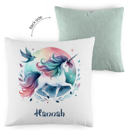 Kopfkissen Einhorn personalisiert mit Wunschname 40x40 cm mit Füllung zweifarbig