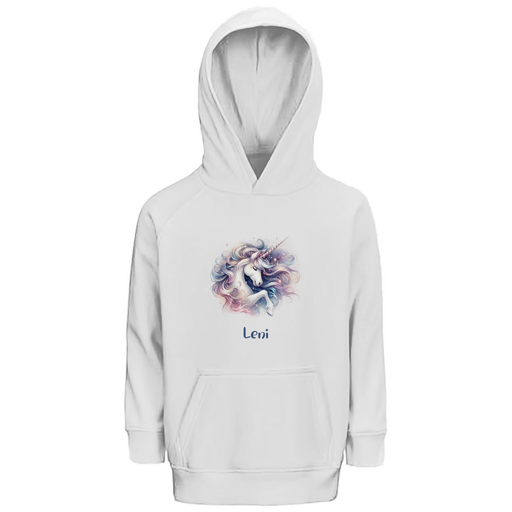 Kinder Premium Bio Hoodie Einhorn personalisiert mit Wunschname Geschenk