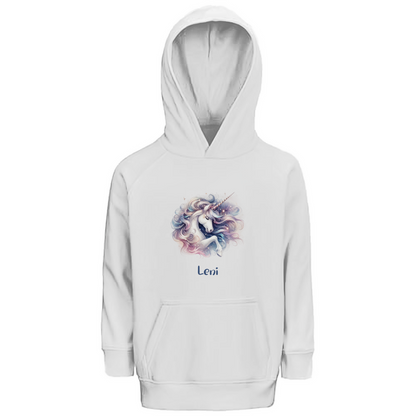 Kinder Premium Bio Hoodie Einhorn personalisiert mit Wunschname Geschenk