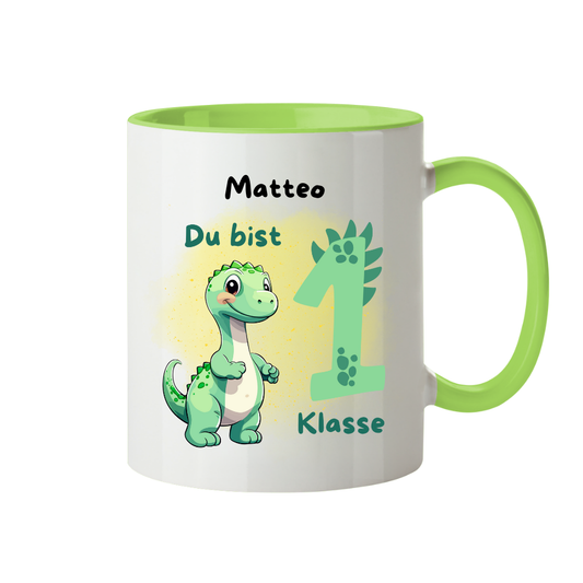 Personalisierte Tasse Schulanfang Dinosaurier Wunschname Einschulung Jungs