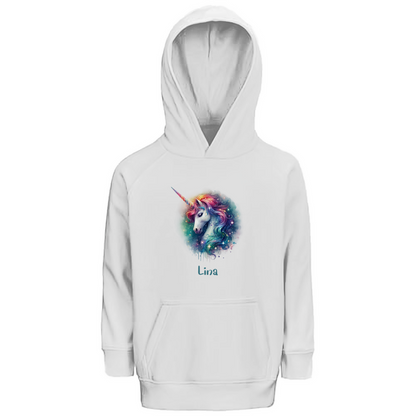 Kinder Premium Bio Hoodie Einhorn personalisiert mit Wunschname Geschenk