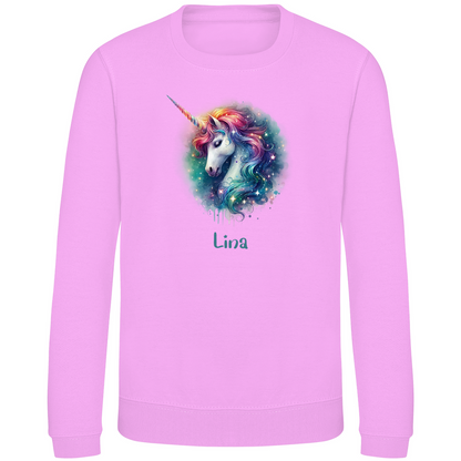 Kinder Sweatshirt Einhorn personalisiert mit Wunschname Geschenk Geburtstag