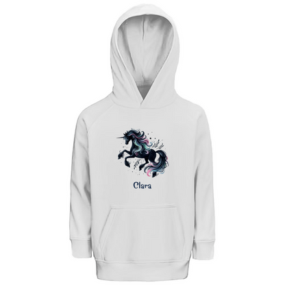 Kinder Premium Bio Hoodie Einhorn personalisiert mit Wunschname Geschenk